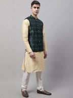 Jompers Men's Olive Green Woven Design Waistcoats | Grocsy