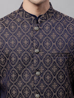 Jompers Men's Navy Blue and Brown Woven Design Waistcoats | Grocsy