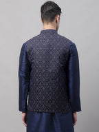 Jompers Men's Navy Blue and Silver Woven Design Waistcoats | Grocsy