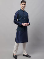 Jompers Men's Navy Blue and Green Woven Design Waistcoats | Grocsy
