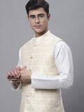 Jompers Men's Yellow and White Woven Design Nehru Jacket | Grocsy