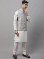 Jompers Men's Grey and White Woven Design Waistcoats | Grocsy