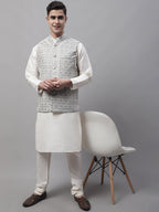 Jompers Men's Grey and White Woven Design Waistcoats | Grocsy