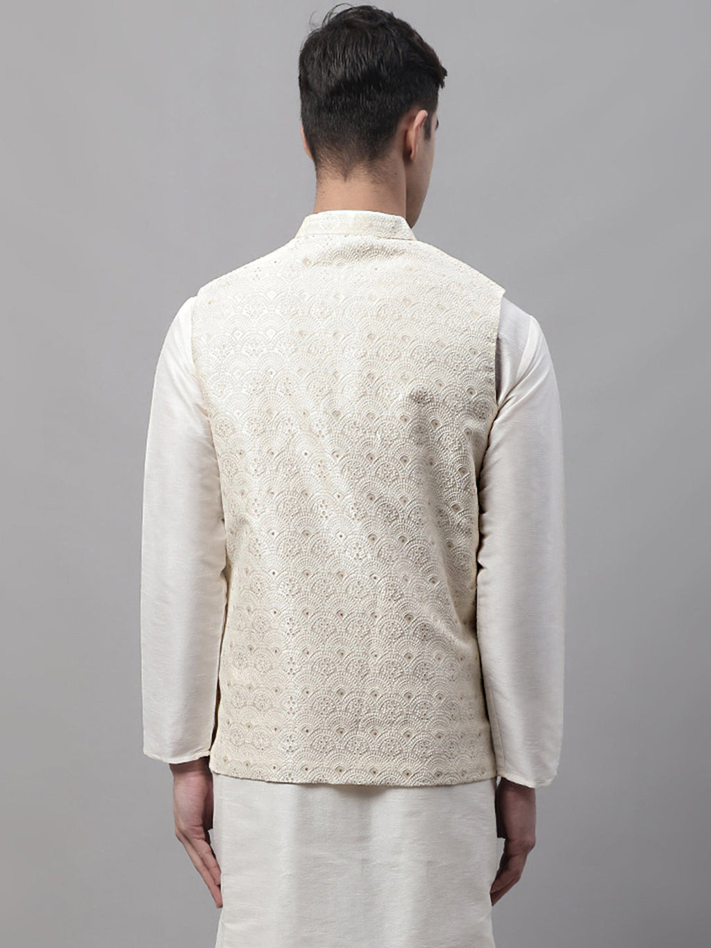 Jompers Men's Off White Woven Design Waistcoats | Grocsy
