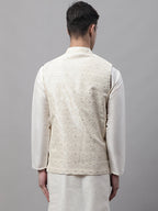 Jompers Men's Off White Woven Design Waistcoats | Grocsy