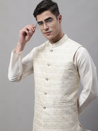 Jompers Men's Off White Woven Design Waistcoats | Grocsy