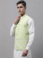 Jompers Men's Green and White Embroidered Waistcoats | Grocsy