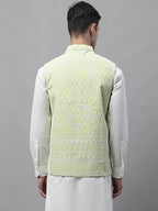 Jompers Men's Green and White Embroidered Waistcoats | Grocsy