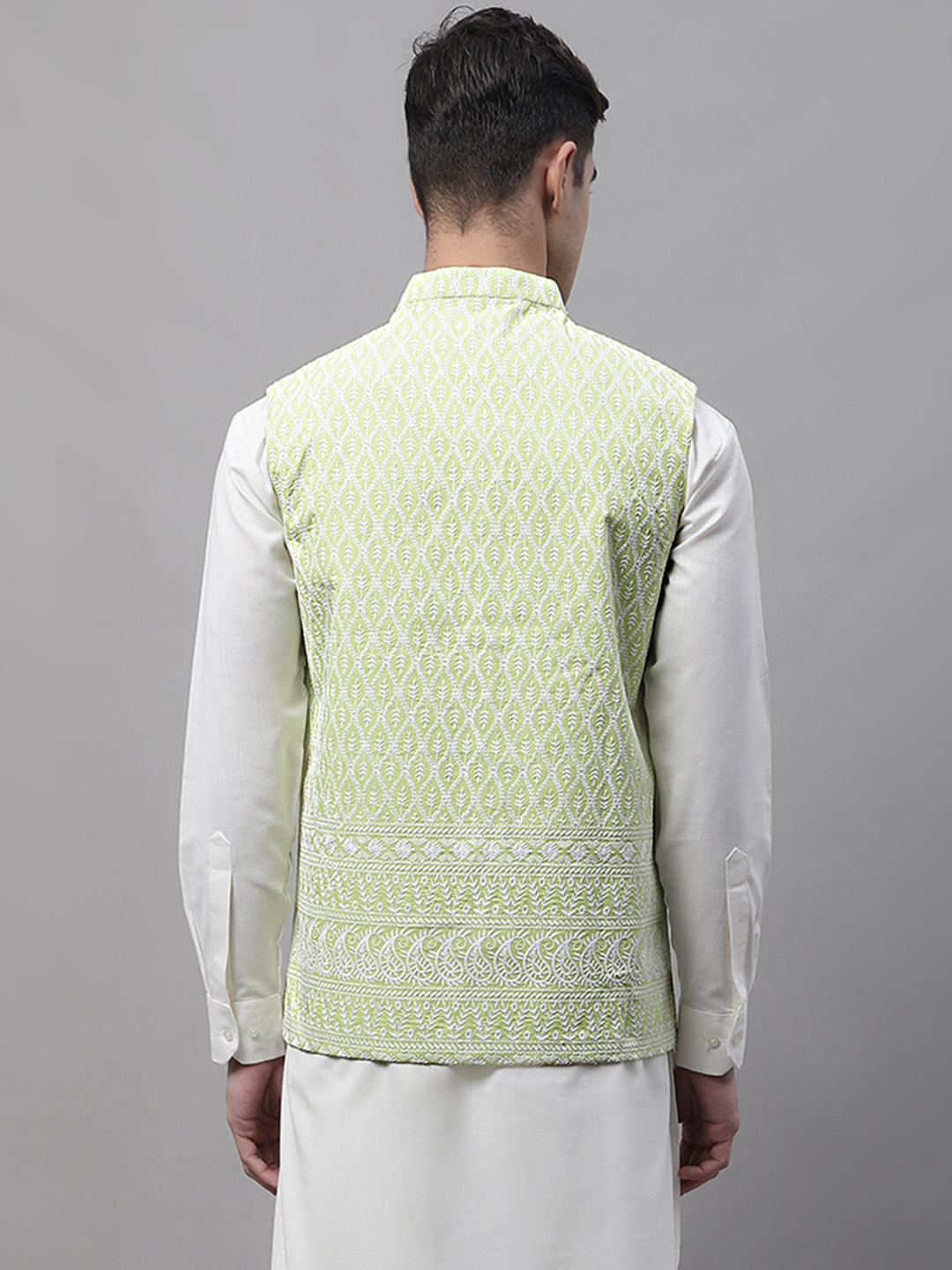 Jompers Men's Green and White Embroidered Waistcoats | Grocsy