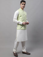 Jompers Men's Green and White Embroidered Waistcoats | Grocsy