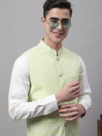 Jompers Men's Green and White Embroidered Waistcoats | Grocsy