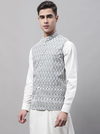 Jompers Men's Grey and White Embroidered Waistcoats | Grocsy