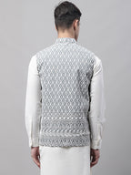 Jompers Men's Grey and White Embroidered Waistcoats | Grocsy