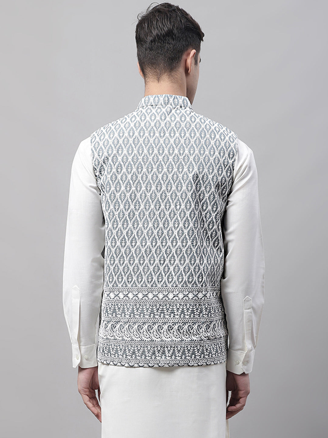 Jompers Men's Grey and White Embroidered Waistcoats | Grocsy