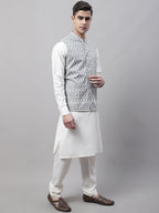 Jompers Men's Grey and White Embroidered Waistcoats | Grocsy