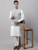 Jompers Men's Grey and White Embroidered Waistcoats | Grocsy