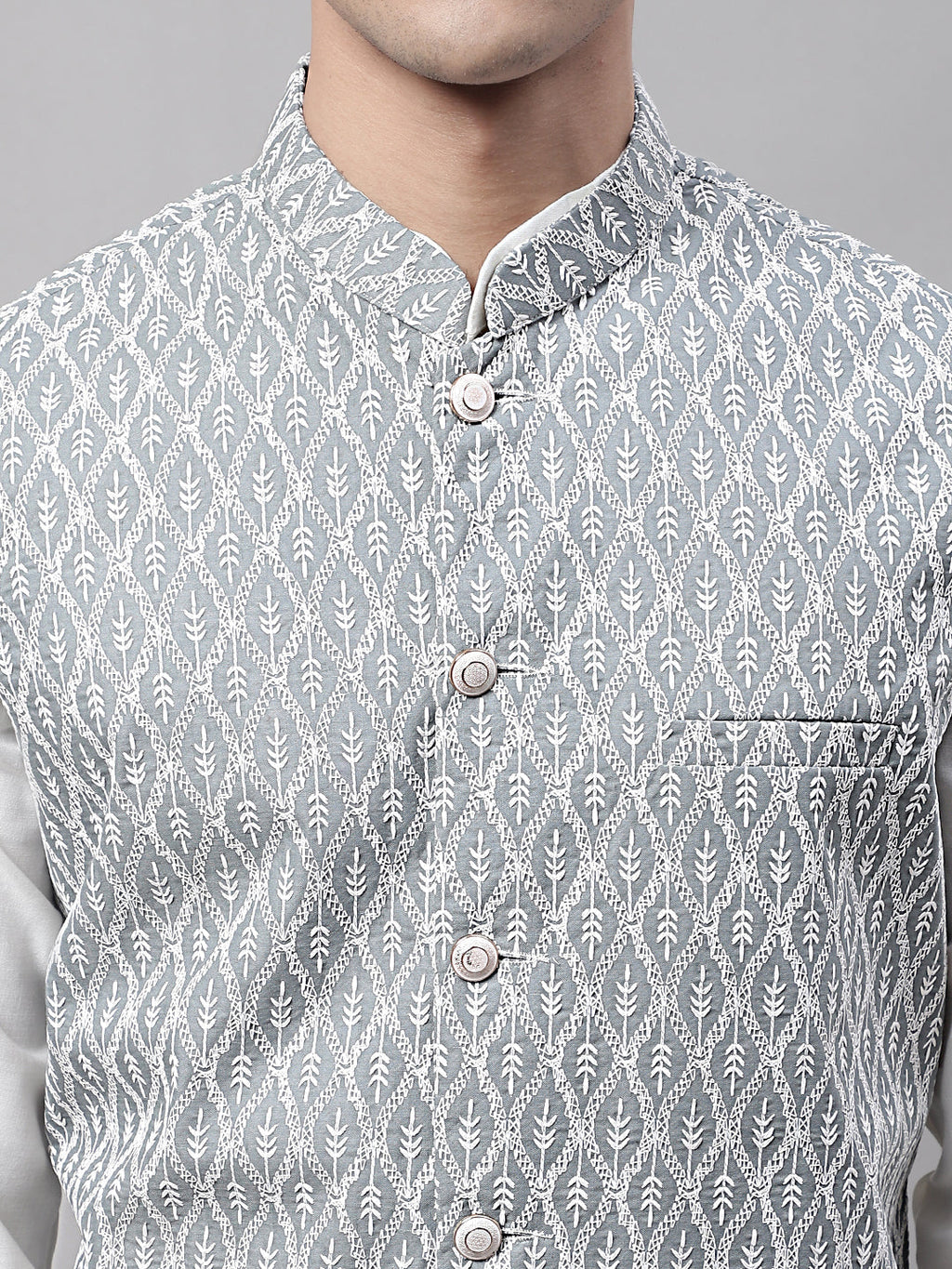 Jompers Men's Grey and White Embroidered Waistcoats | Grocsy