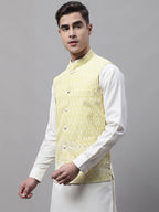 Jompers Men's Yellow and White Embroidered Waistcoats | Grocsy