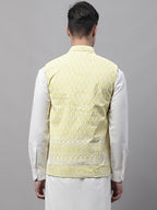 Jompers Men's Yellow and White Embroidered Waistcoats | Grocsy