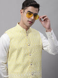 Jompers Men's Yellow and White Embroidered Waistcoats | Grocsy