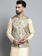 Jompers Men's Woven Design Nehru Jacket - Beige | Grocsy
