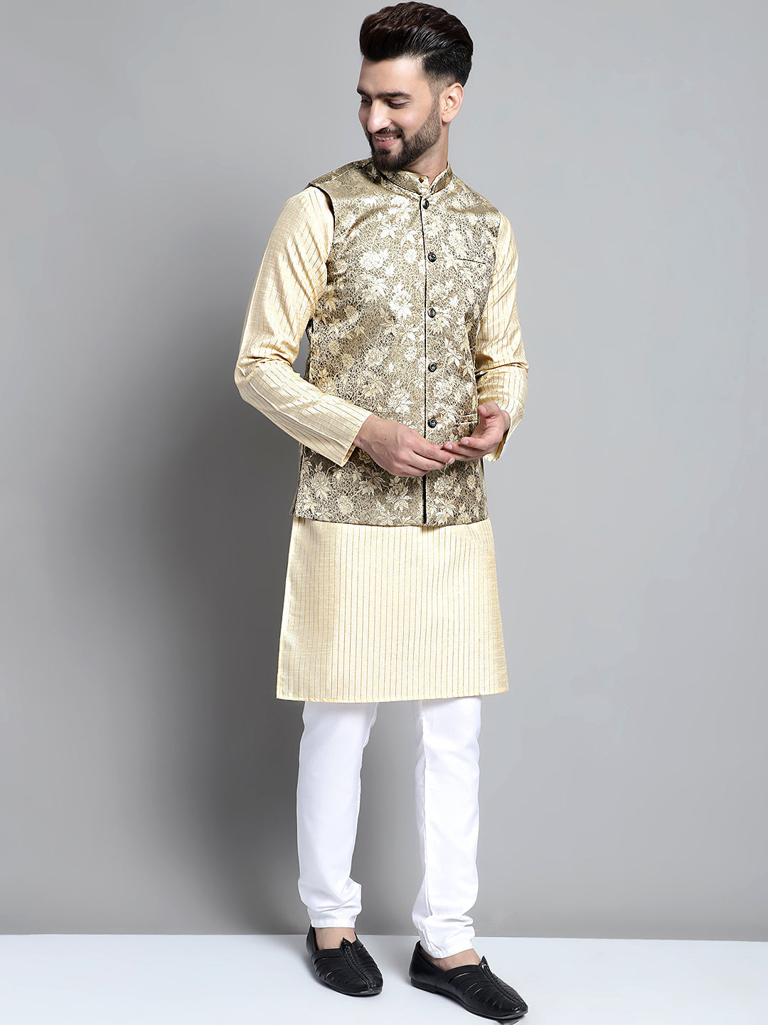Jompers Men's Woven Design Nehru Jacket - Beige | Grocsy