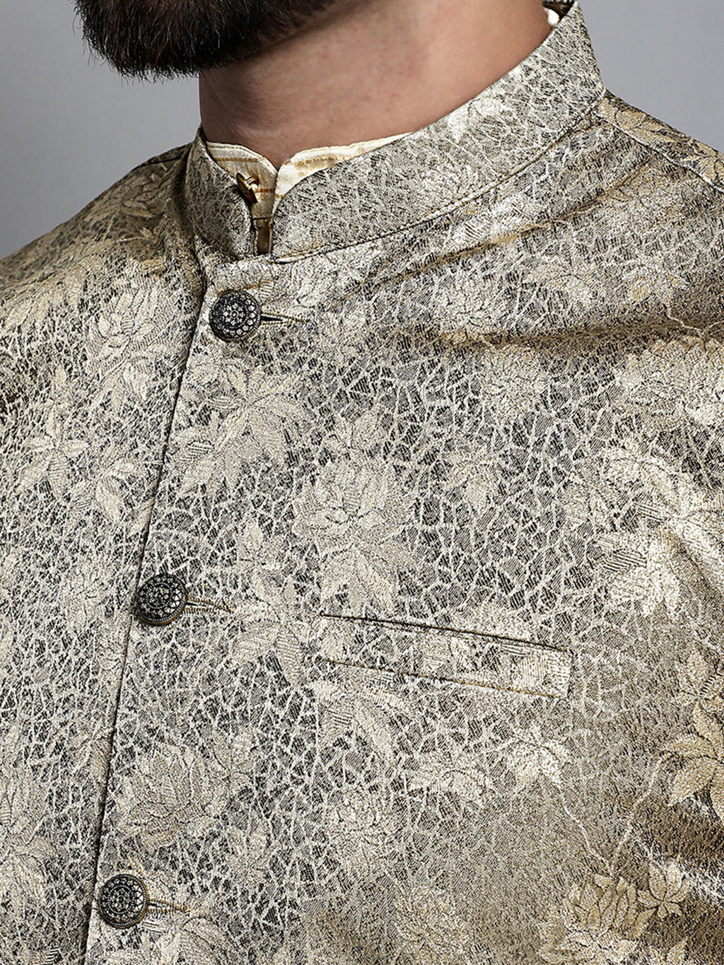 Jompers Men's Woven Design Nehru Jacket - Beige | Grocsy