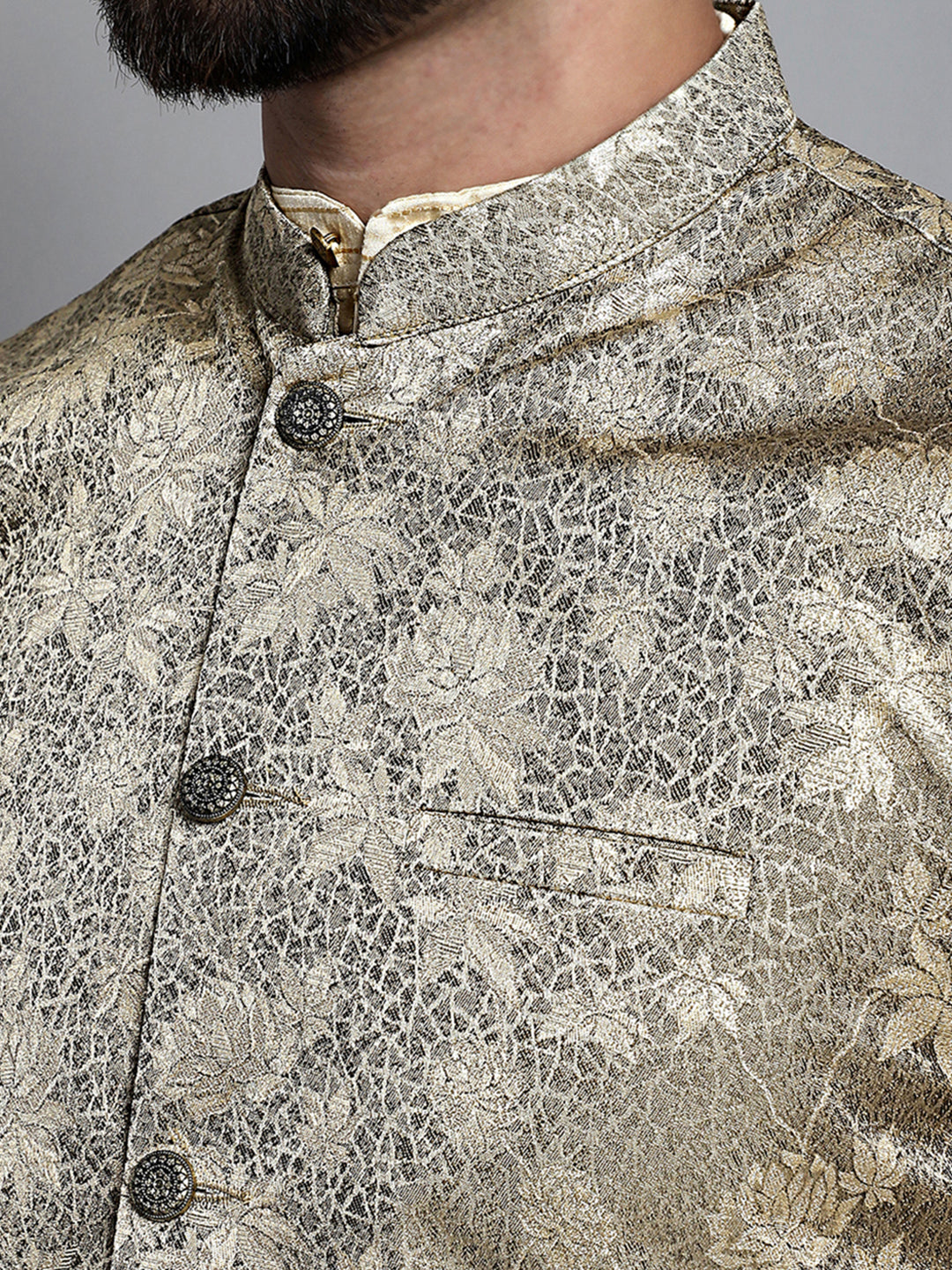Jompers Men's Woven Design Nehru Jacket - Beige | Grocsy
