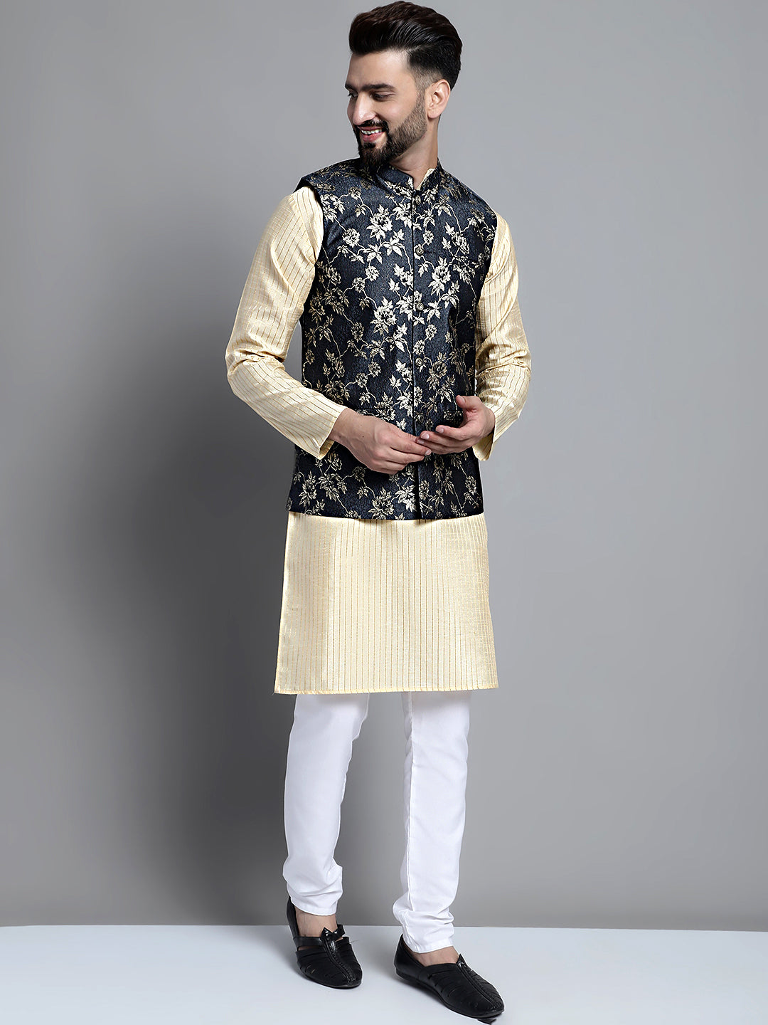 Jompers Men's Woven Design Nehru Jacket - Grey | Grocsy