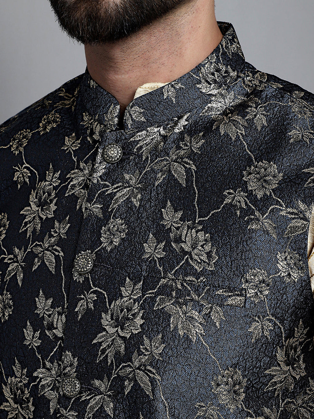 Jompers Men's Woven Design Nehru Jacket - Grey | Grocsy