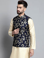 Jompers Men's Woven Design Nehru Jacket - Navy Blue | Grocsy