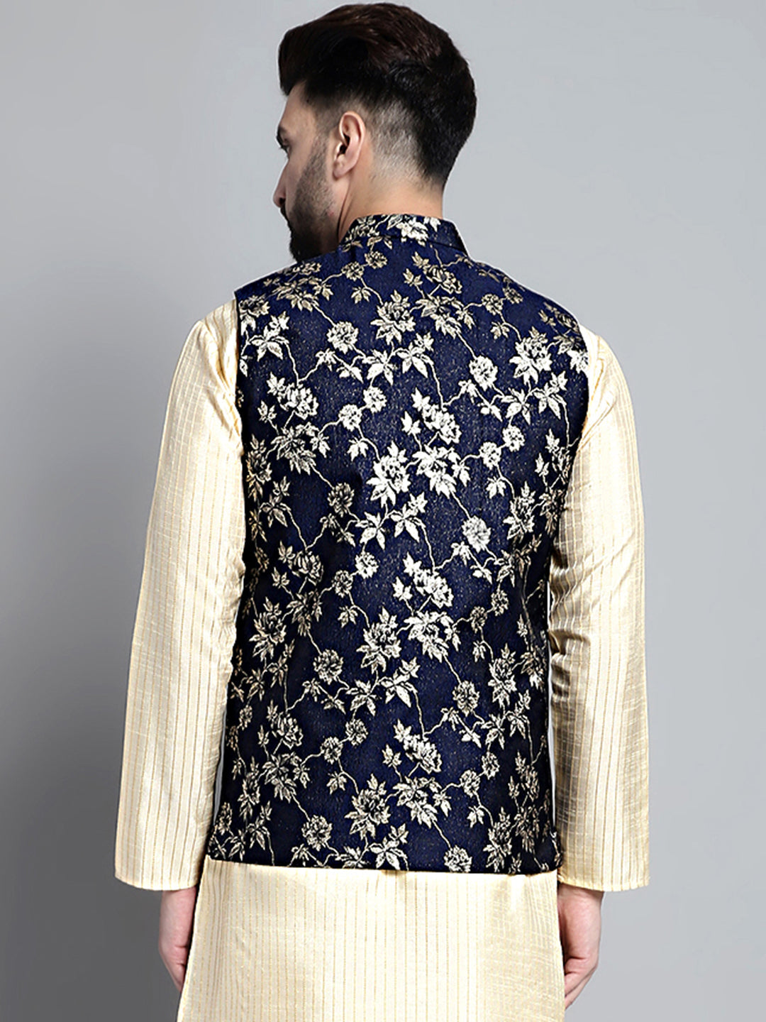 Jompers Men's Woven Design Nehru Jacket - Navy Blue | Grocsy