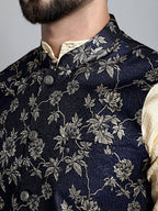 Jompers Men's Woven Design Nehru Jacket - Navy Blue | Grocsy