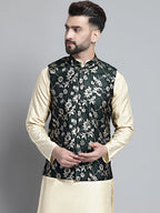 Jompers Men's Woven Design Nehru Jacket - Olive | Grocsy
