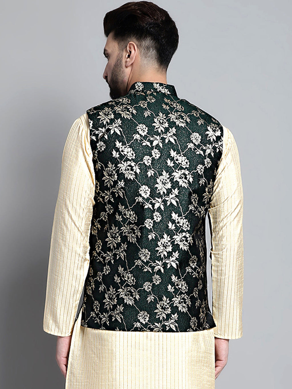 Jompers Men's Woven Design Nehru Jacket - Olive | Grocsy