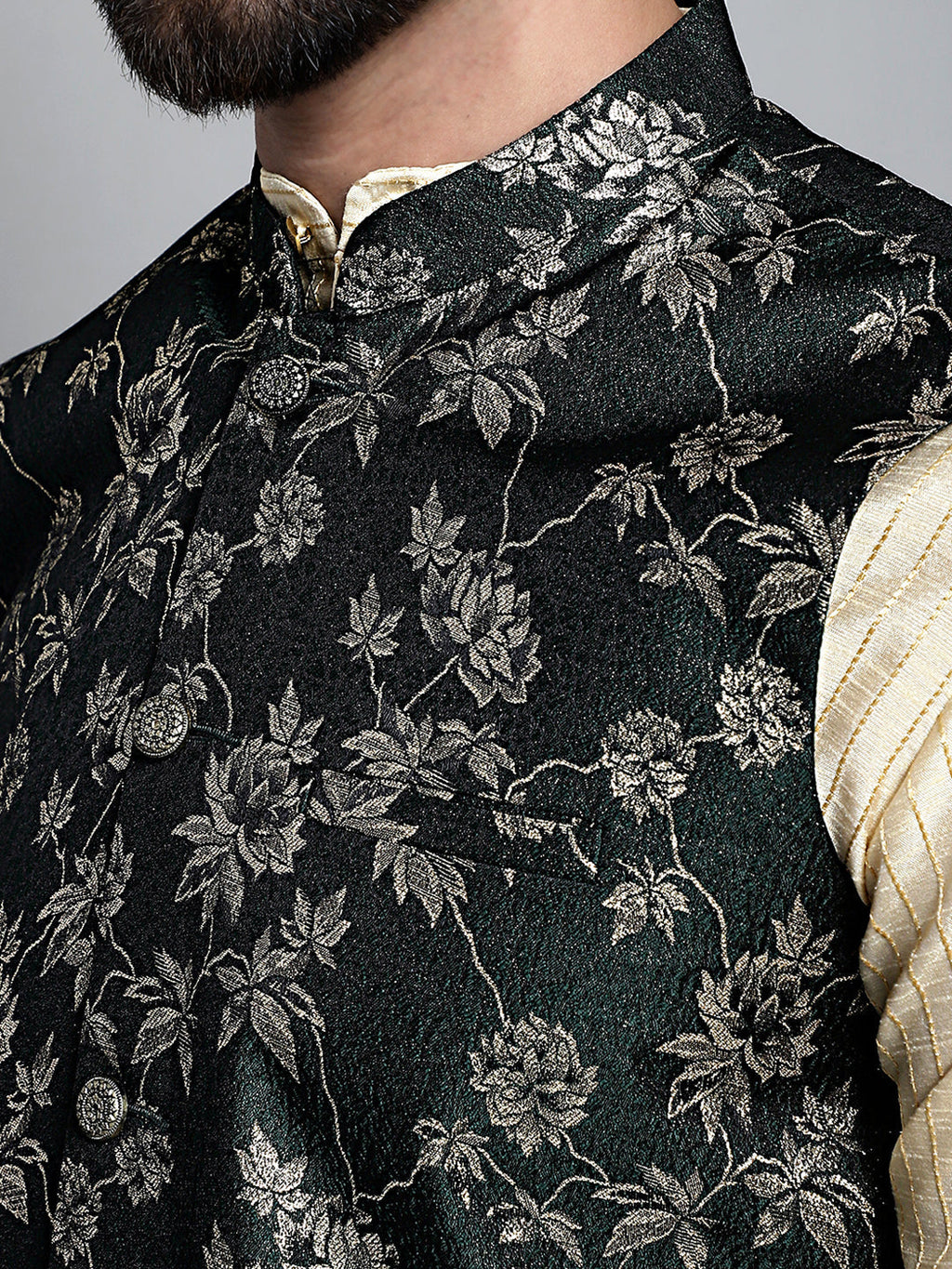 Jompers Men's Woven Design Nehru Jacket - Olive | Grocsy