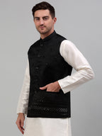 Jompers Men's Embroidered Nehru Jacket - Black | Grocsy