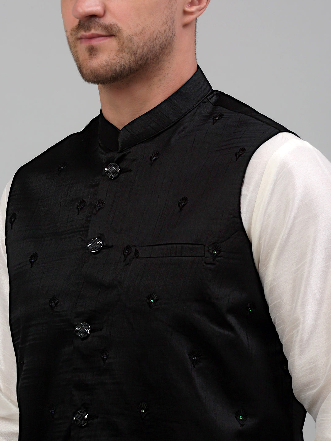 Jompers Men's Embroidered Nehru Jacket - Black | Grocsy