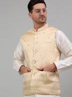Jompers Men's Embroidered Nehru Jacket - Golden | Grocsy