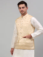 Jompers Men's Embroidered Nehru Jacket - Golden | Grocsy