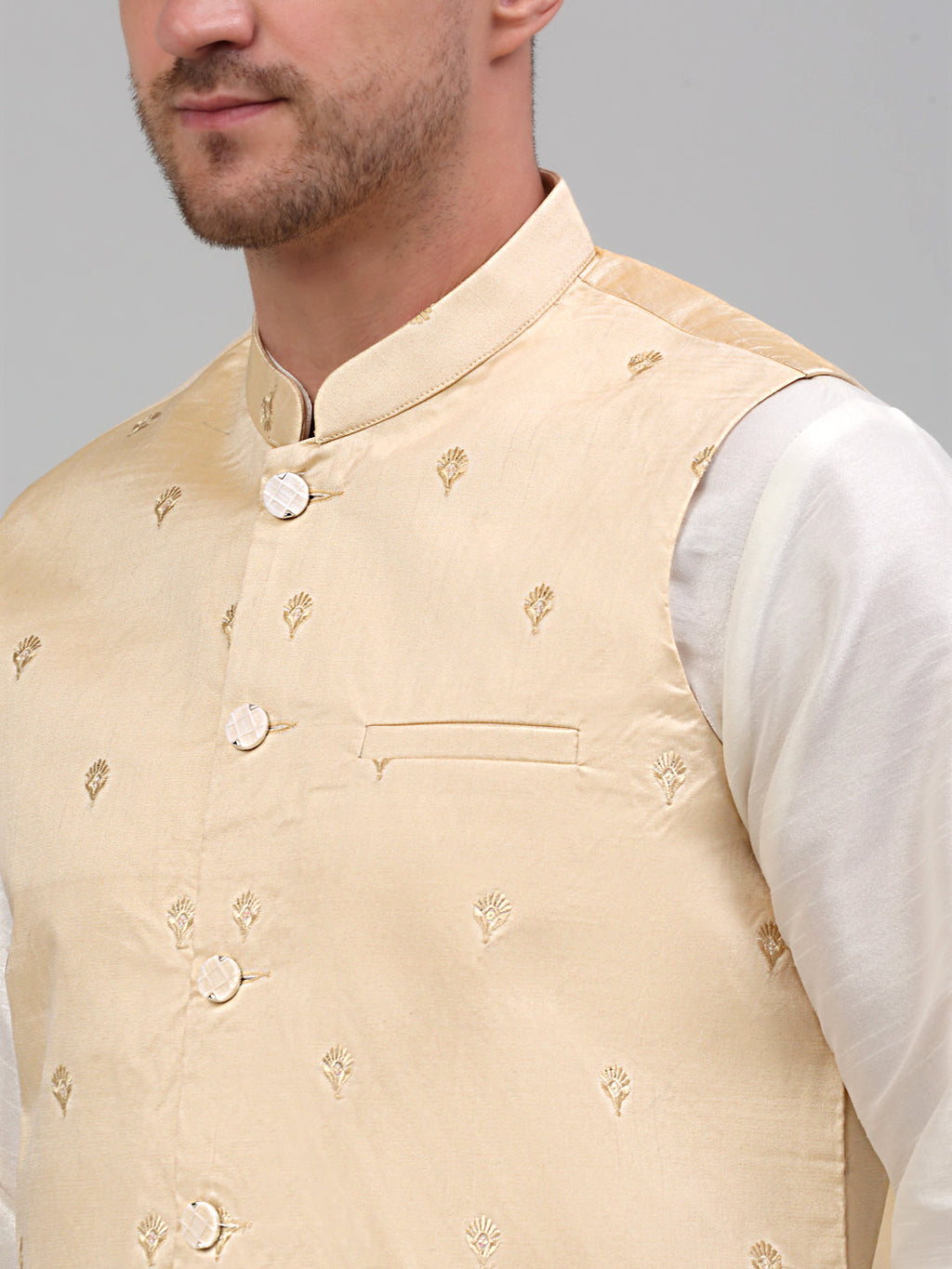 Jompers Men's Embroidered Nehru Jacket - Golden | Grocsy