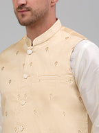 Jompers Men's Embroidered Nehru Jacket - Golden | Grocsy
