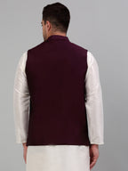 Jompers Men's Embroidered Nehru Jacket - Purple | Grocsy