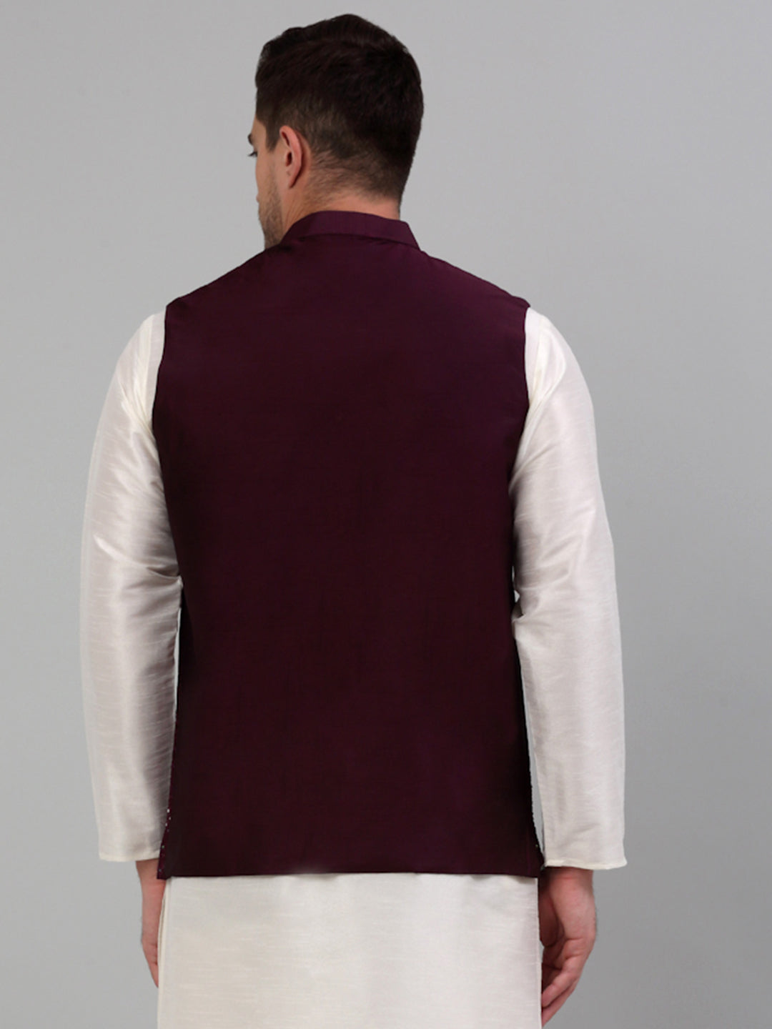 Jompers Men's Embroidered Nehru Jacket - Purple | Grocsy