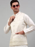 Jompers Men's Embroidered Nehru Jacket - White | Grocsy