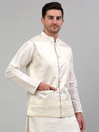 Jompers Men's Embroidered Nehru Jacket - White | Grocsy