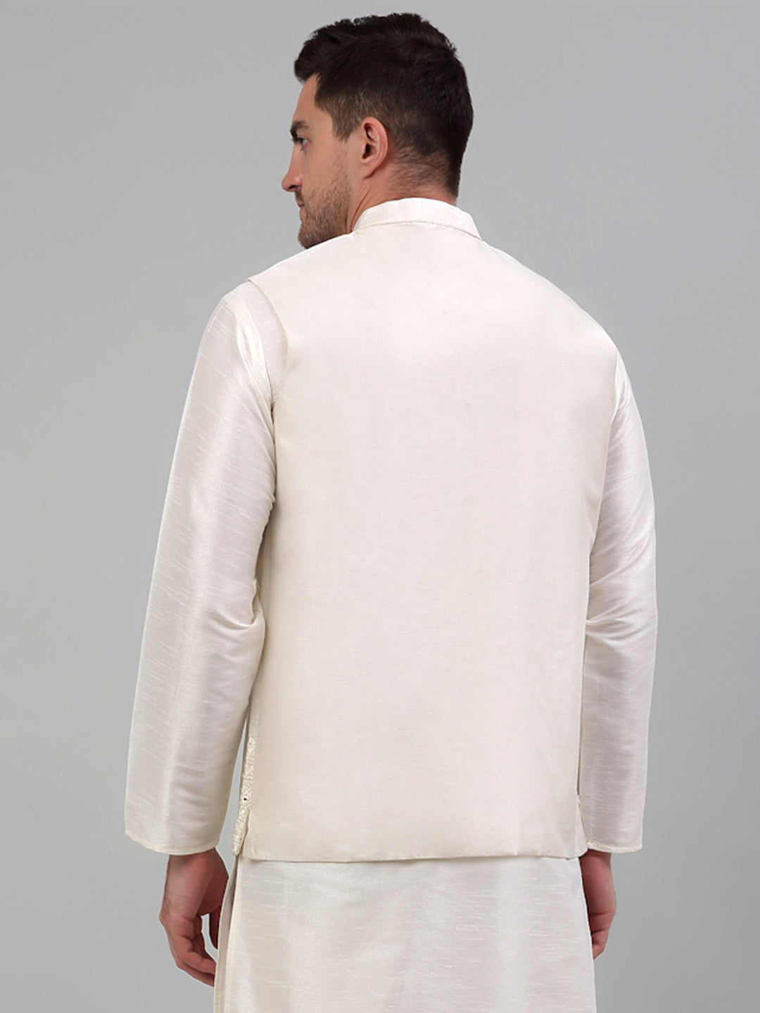 Jompers Men's Embroidered Nehru Jacket - White | Grocsy