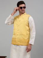 Jompers Men's Embroidered Nehru Jacket - Yellow | Grocsy