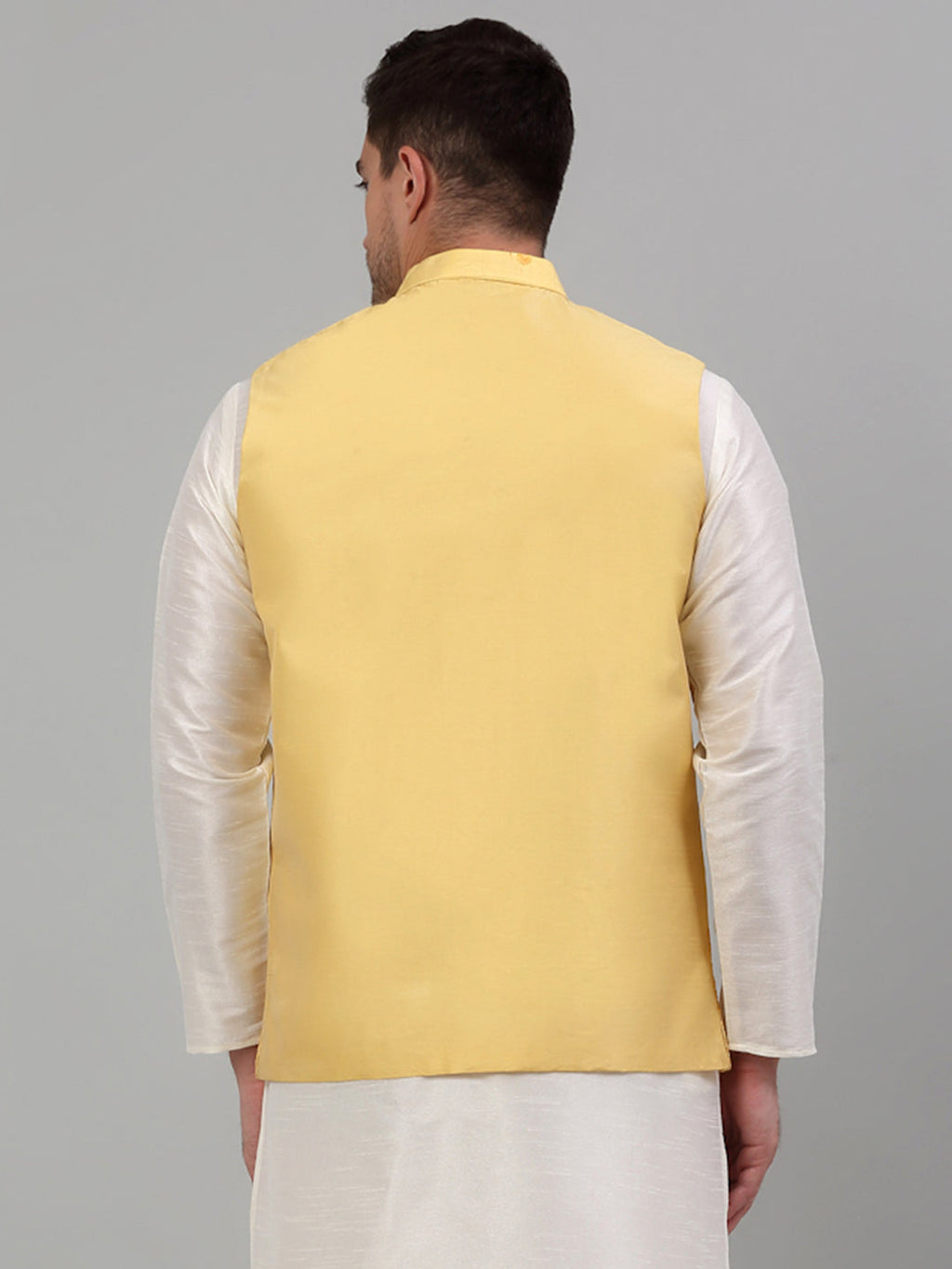 Jompers Men's Embroidered Nehru Jacket - Yellow | Grocsy