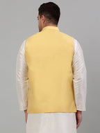 Jompers Men's Embroidered Nehru Jacket - Yellow | Grocsy